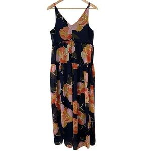 Maurices Floral Tiered Maxi Dress Sz M Blue Orange Boho Tropical Vacation Cruise